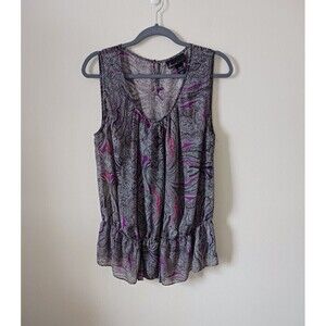 Lane Bryant Tunic Top Paisley Sheer Sleeveless Round Neck Purple Size 14/16